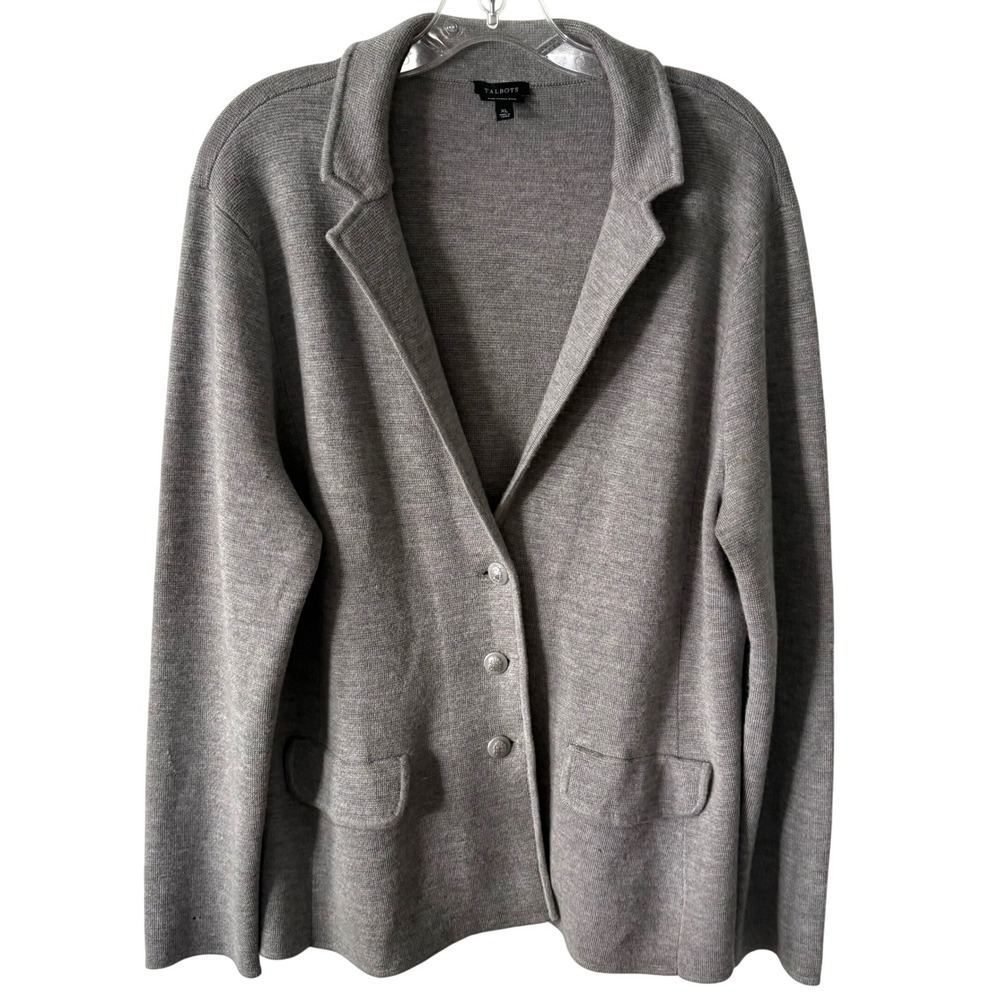 Talbots Women's Grey‎ 100% Merino Wool Unstructured Blazer in Size XL
